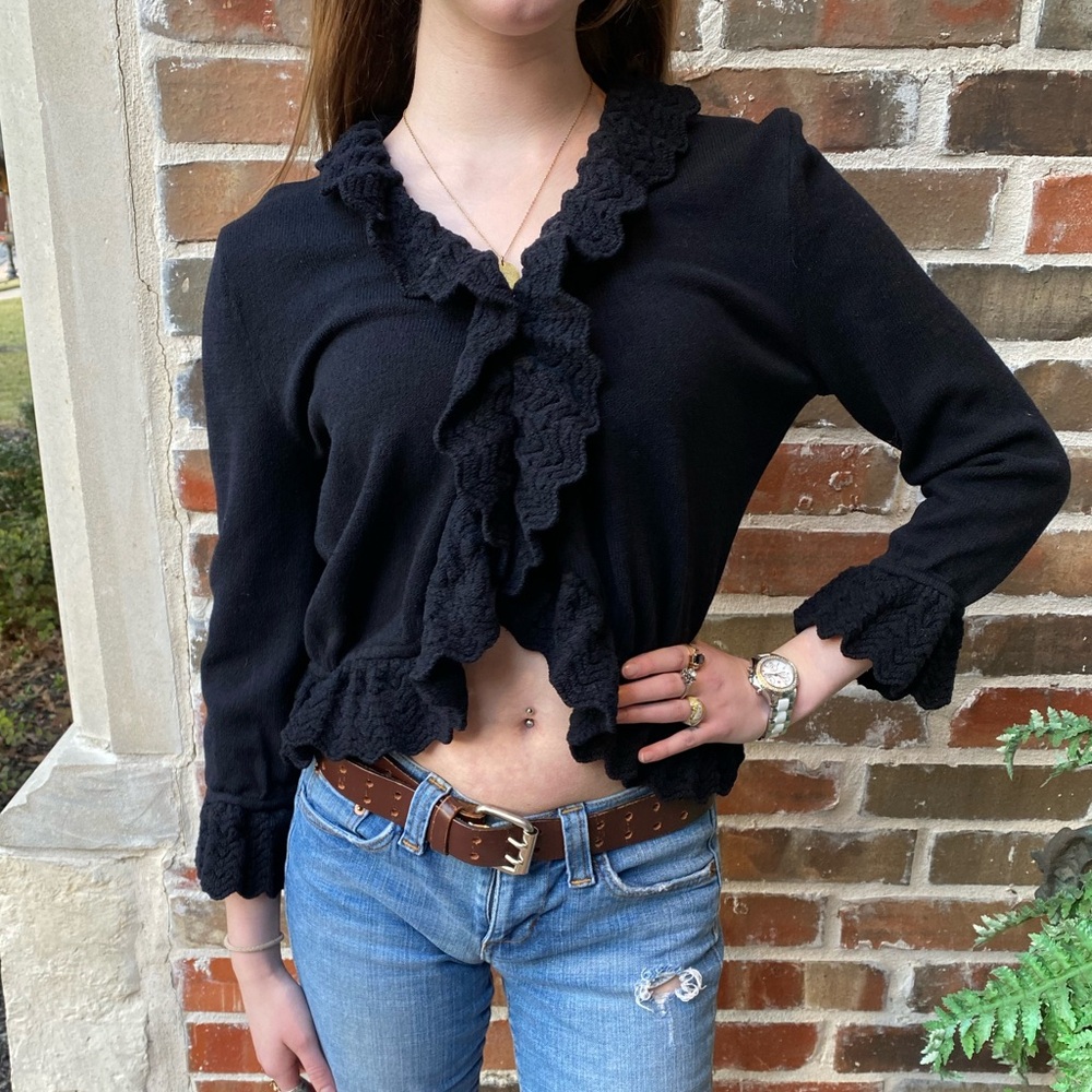 St. John knit cardigan with knit ruffle trim